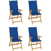 vidaXL Chaises de jardin 4 pcs. avec coussins bleu roi teck massif