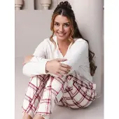 Pastunette Pyjama 'Rosewood Comfort' écru / bourgogne / blanc cassé