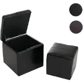 Generique Lot de 2 tabourets Onex, pouf + cube-coffre, cuir noir