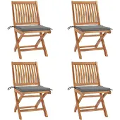 vidaXL Chaises de jardin pliantes avec coussins 4 pcs. Bois massif teck