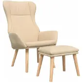 vidaXL Fauteuil relax avec pouf Crème Tissu
