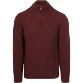 Suitable Pull Demi-Zip Donnegal Tweed Laine Eco Bordeaux Rouge taille 3XL