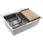 REA Évier Liam + 3 Accessoires Beiges Brush Nickel