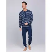 Pastunette Pyjama long 'Blue Draft' bleu foncé