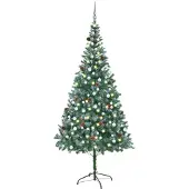 vidaXL Arbre de Noël artificiel pré-éclairé/boules pommes de pin 210cm