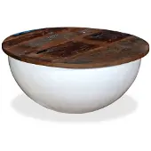 vidaXL Table basse en vieux bois massif blanc en forme de bol
