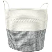vidaXL Panier de rangement gris et blanc Ø43x38 cm coton