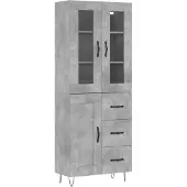 vidaXL Highboard gris béton 69,5x34x180 cm Bois composite