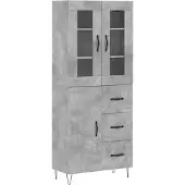 vidaXL Highboard gris béton 69,5x34x180 cm Bois composite