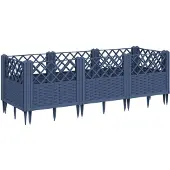 vidaXL Jardinière avec piquets bleu gris 123,5x43,5x43,5 cm PP