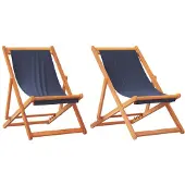vidaXL Chaises de plage 2 pcs. Pliable Bleu Tissu