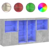 vidaXL Sideboard avec lampes LED gris béton 202x37x100 cm