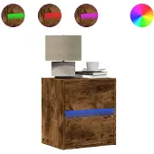 vidaXL Table de chevet murale avec lumières LED chêne fumé