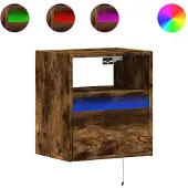 vidaXL Table de chevet murale avec lumières LED chêne fumé