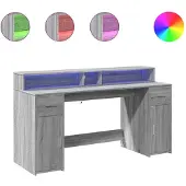 vidaXL Bureau LED gris Sonoma 160x55x91 cm Bois composite