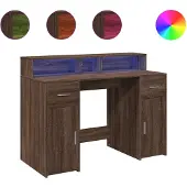 vidaXL Bureau LED brun imitation chêne 120x55x91 Matériau dérivé du bois
