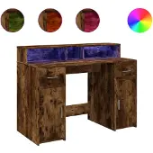 vidaXL Bureau LED chêne fumé 120x55x91 cm bois composite