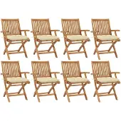 vidaXL Chaises de jardin pliantes avec coussins 8 pcs. Bois massif teck