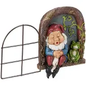 Relaxdays : nain de jardin avec fenêtre, décoration de jardin résistante aux intempéries, nain de jardin à suspendre, H x l x P : 17 x 12 x 4,5 cm, pierre artificielle, multicolore