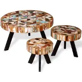 vidaXL Ensemble de trois tables basses en vieux bois massif