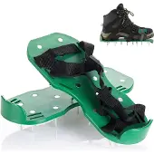 Relaxdays Chaussures aératrices de gazon , 13 clous chacune, scarificateur, chaussures à clous pour gazon, chaussures pour chape, dimensions : 32,5 x 15 cm, noir/vert