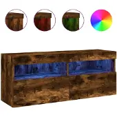vidaXL Armoire TV murale avec lampes LED Chêne fumé 100x30x40 cm