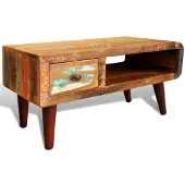 vidaXL Table basse à bords arrondis 1 tiroir Vieux bois