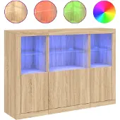 vidaXL Sideboards avec lampes LED 3 pièces Chêne Sonoma Matériau dérivé du bois