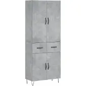 vidaXL Highboard gris béton 69,5x34x180 cm Bois composite