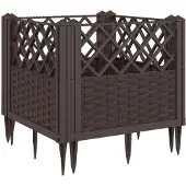 vidaXL Jardinière avec piquets marron 43,5x43,5x43,5 cm PP