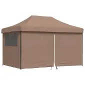 vidaXL Tente de réception pliante Pop-Up avec 4 panneaux latéraux Marron