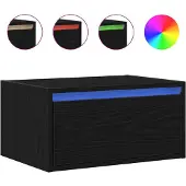 vidaXL Table de nuit murale avec lampes LED noir aspect chêne