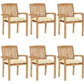 vidaXL Chaises de jardin empilables avec coussins 6 pcs. Bois massif teck