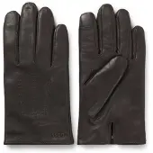 BOSS Gants en cuir doublés en laine mélangée avec logo