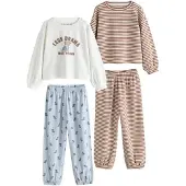 Next Pyjama crème / bleu ciel / marron / blanc