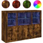vidaXL Sideboards avec lampes LED 3 pcs. Chêne fumé Matériau dérivé du bois