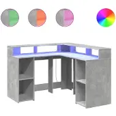 vidaXL Bureau LED gris béton 130x130x91 cm bois composite