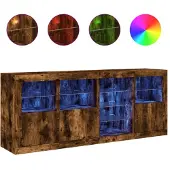 vidaXL Sideboard avec lampes LED chêne fumé 164x37x67 cm