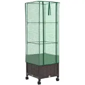 vidaXL Jardinière avec couvercle de serre et roulettes, marron, en PP