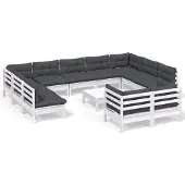 vidaXL Ensemble salon de jardin 12 pièces avec coussins blanc pin massif