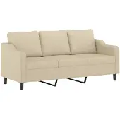 vidaXL Canapé à 3 places Crème 180 cm Tissu