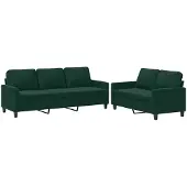 vidaXL Ensemble de canapés 2 pièces avec coussins vert foncé velours