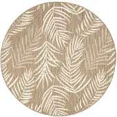 FRAAI Tapis d'extérieur rond | Malta Leaves Naturel | Ø 100cm | Crème | Rond | Tapis d'extérieur