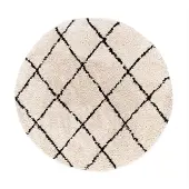 FRAAI Tapis rond à poils longs | Grand Lines Crème/Noir | Ø 120cm | Noir | Rond | Tapis