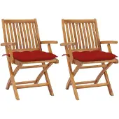 vidaXL Chaises de jardin 2 pcs. avec coussins rouges en teck massif