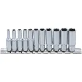 Bgs 2221 | Jeu de douilles hexagonales profondes | 11 pcs. | 6,3 mm (1/4") | SW 4 - 13 mm | Acier CV