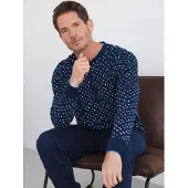 Pastunette Pyjama long 'Blue Draft' bleu foncé