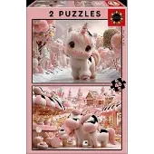 Educa Licornes mignonnes 2 x 48 pièces Multicolores Enfants Multicolores Taille unique
