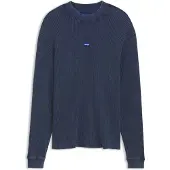 HUGO T-shirt en coton gaufré avec étiquette logotée