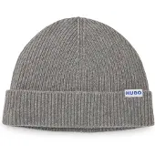 HUGO Ribbed virgin wool-blend beanie with logo label